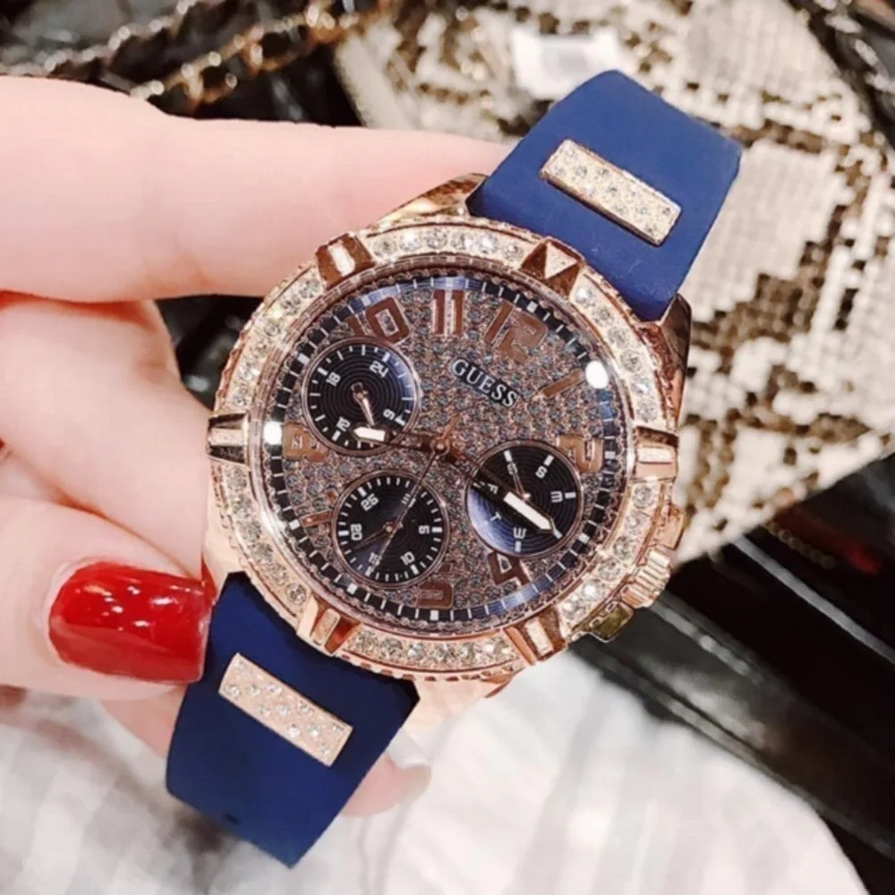 NEW GUESS Rose Gold-Tone Blue Women's Watch